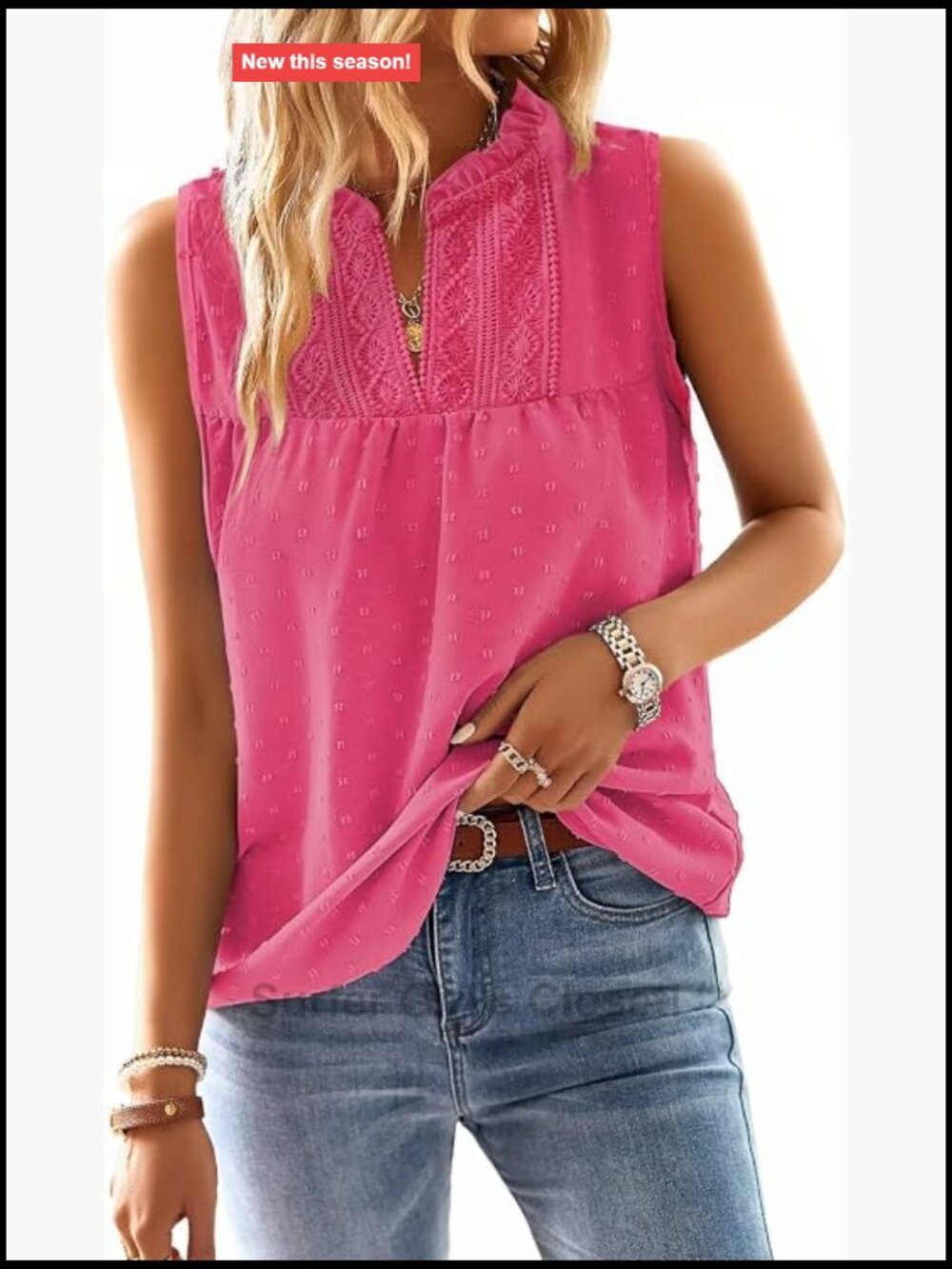Women's Boho Flowy Lace Babydoll Sleeveless Tank Top